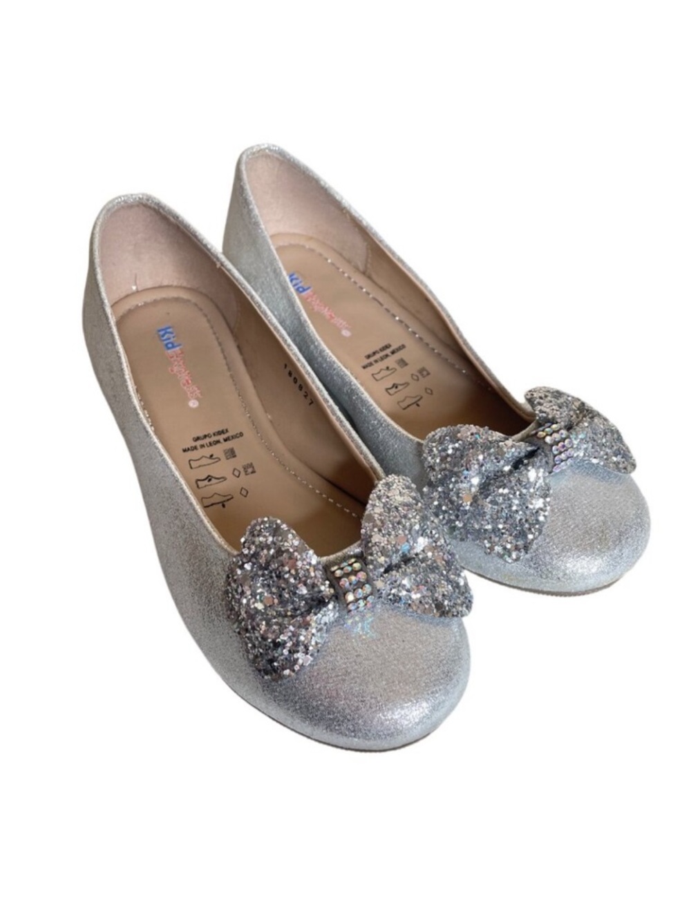 KidExpress Silver Glitter Bow Ballet Flats Size EU 31